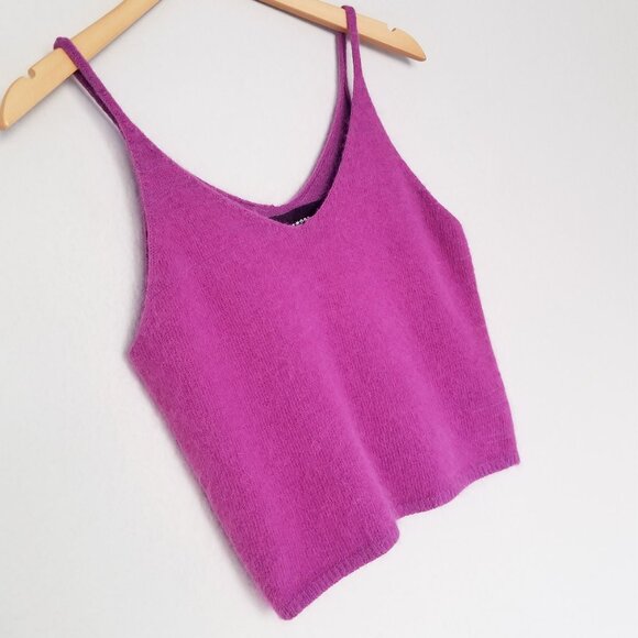 NEW Code x Mode Angora Rabbit Purple Sleeveless Fuzzy Knit Top V Neck Crop Top M - Picture 14 of 15